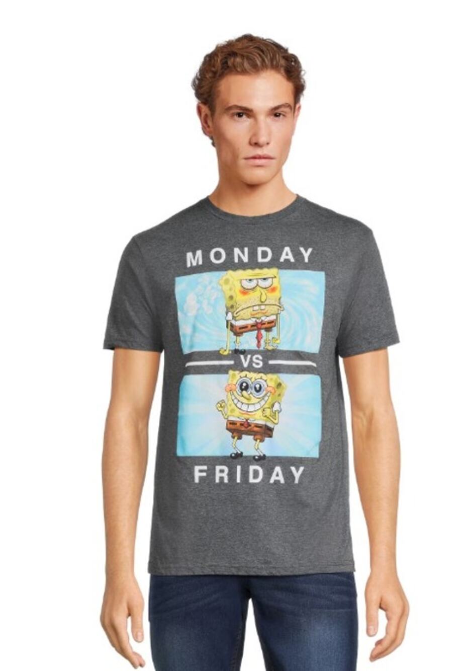 Spongebob Squarepants Grey Unisex Tee "Monday Vs. Friday" - Size Large